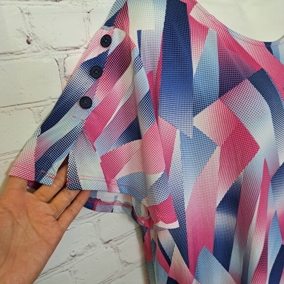 N Touch Geometric Print Short Sleeve Top Size Medium - Picture 3 of 8